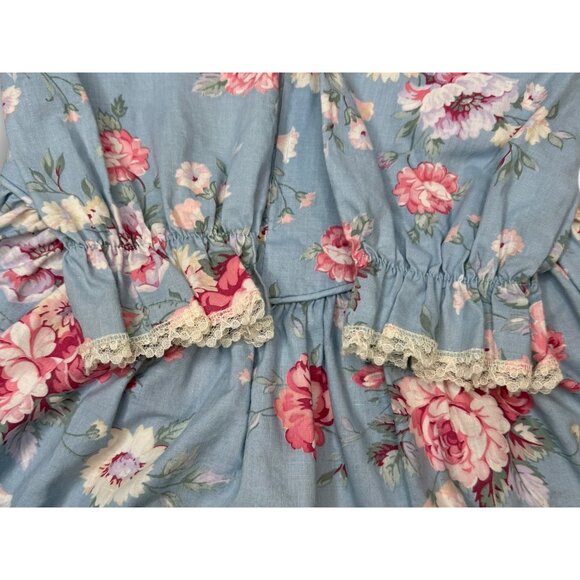 Vintage Le Maj Blue Pink Floral Cotton Toddler Dress Size 5 Made In USA - Picture 6 of 10